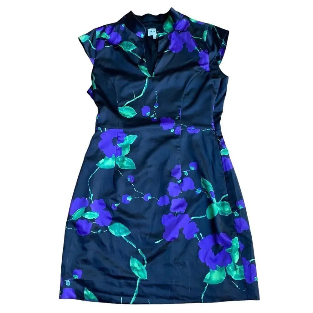 Milly Black Silk Feel Floral Dress Cutout Back Size 8